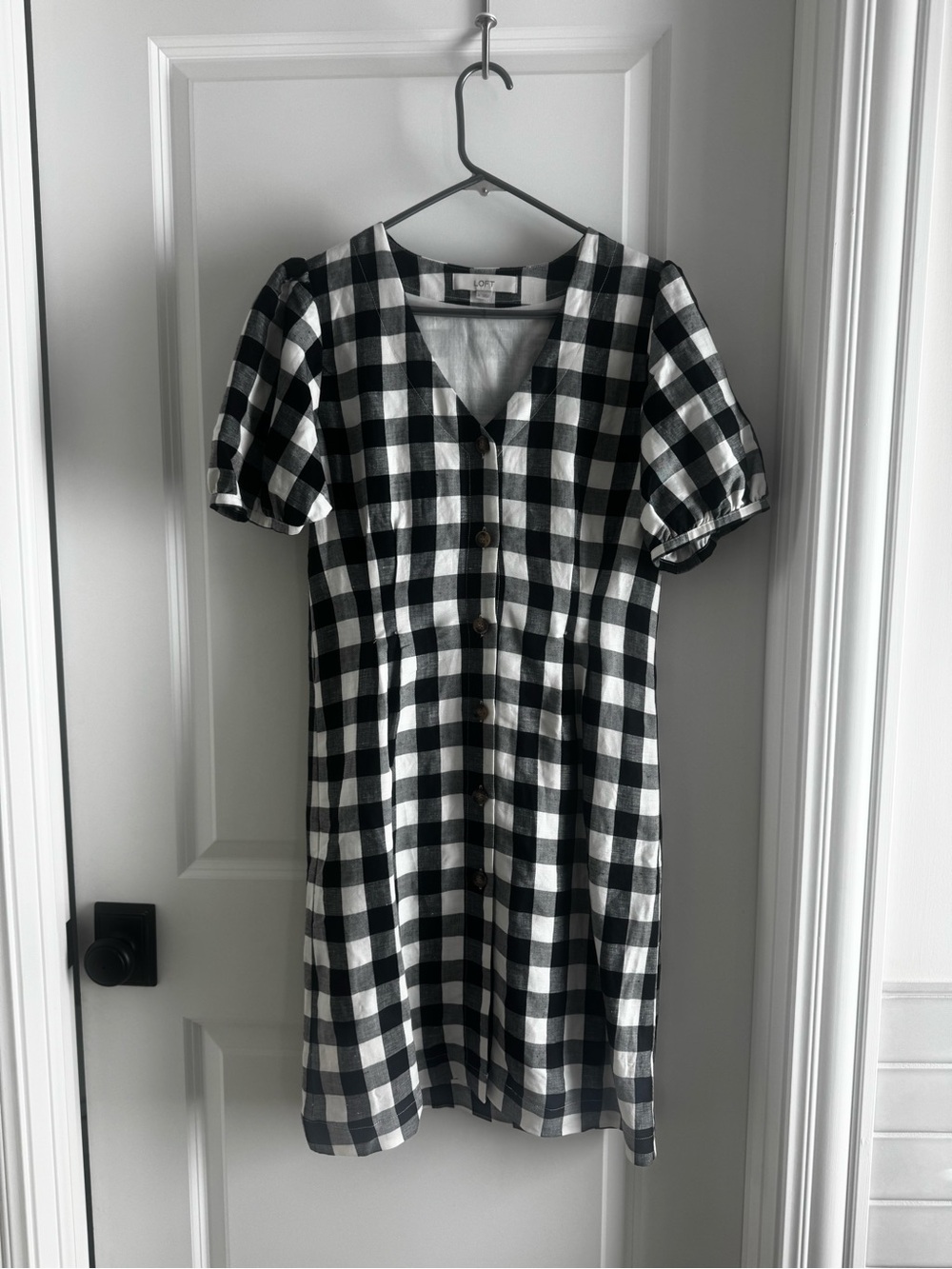 LOFT Black and White Gingham Button-Front Mini Dress